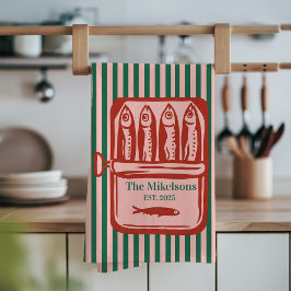 Personlig Family Retro Sardine Tin Rand Kökshandduk