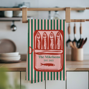 Personlig Family Retro Sardine Tin Rand Kökshandduk