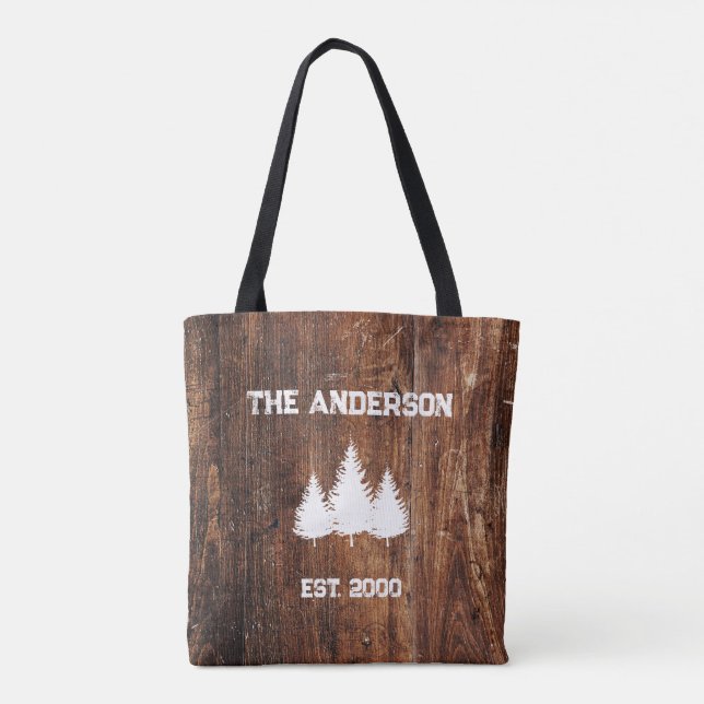 Personlig Family Rustic Wood Nature Tote Bag Tygkasse (Baksida)