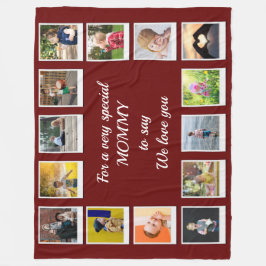 Personlig Family Square Photo Collage Red Fleecefilt