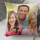 Personlig Family White Script Overlay 2 Photo Kudde<br><div class="desc">Fotokudde i personligen med textövertäckning i eleganten. Fotomallen är inställd så att du kan lägga till din egen bilder - en av framsidan och en på baksidan. På fronten finns också textövertäckningen som du kan anpassa till din familj namn. Familjen skrivs ut i eleganten samtidigt som namn trycks i fet...</div>