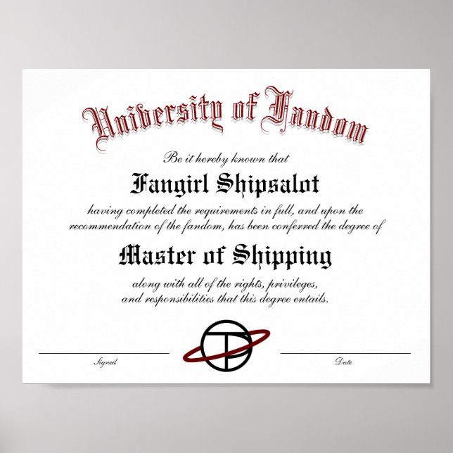 Personlig Fandom Diploma Poster (Framsidan)