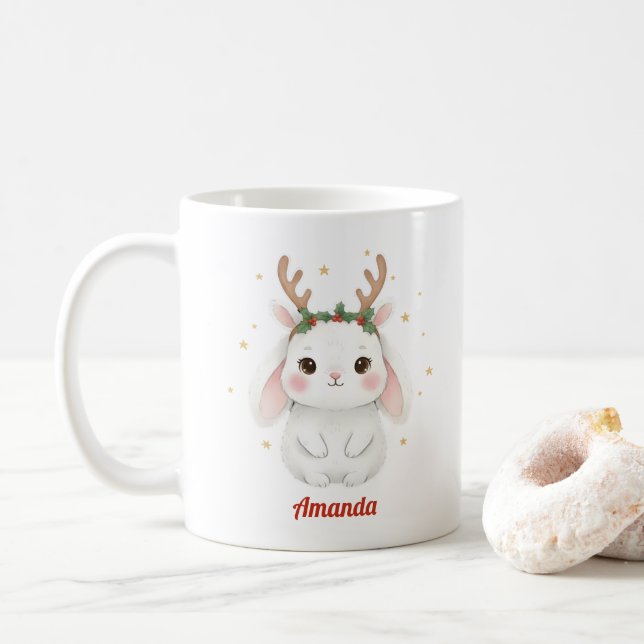 Personlig fantasifull kanin julmugg kaffemugg (Med munk)