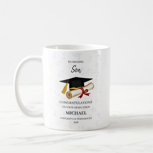 Personlig fantastisk sonutexaminad kaffemugg (Vänster)