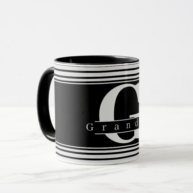 Personlig farfar-monogram Svart & Vit Mugg (Framsida vänster)