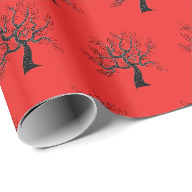Personlig Färg Red Wrapping Papper med Träd Presentpapper (Rullad Hörn)