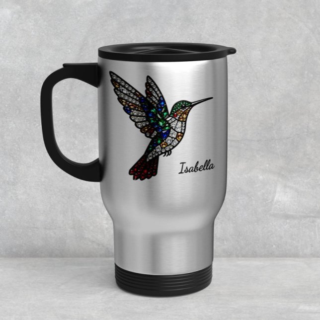 Personlig färgad glashink med kolibri resemugg (Skapare uppladdad)