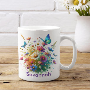 Personlig Färgblommor och fjärilar Kaffemugg