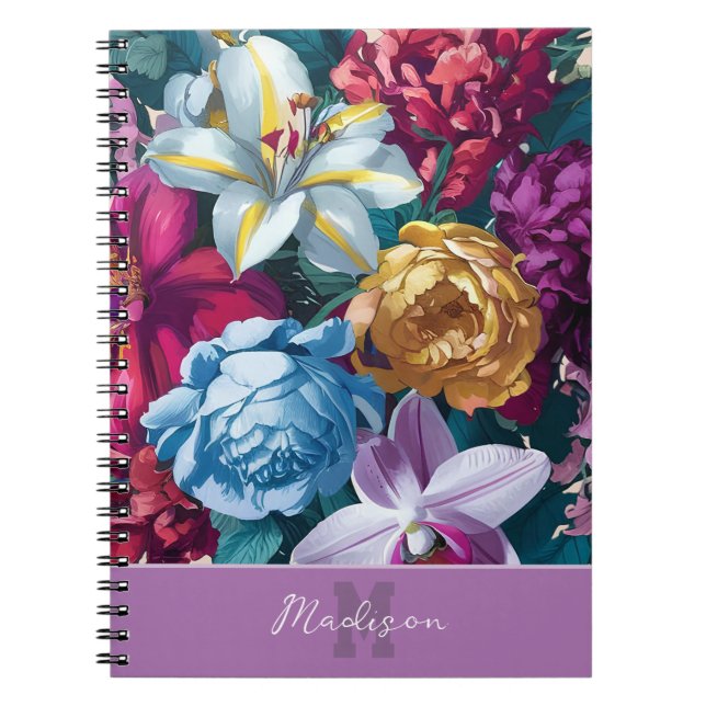 Personlig Färgfull modern blommigt monogram Anteckningsbok (Framsidan)