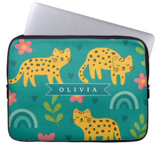 Personlig Färgglad Rolig Leopard Djungel Namn Pres Laptop Fodral