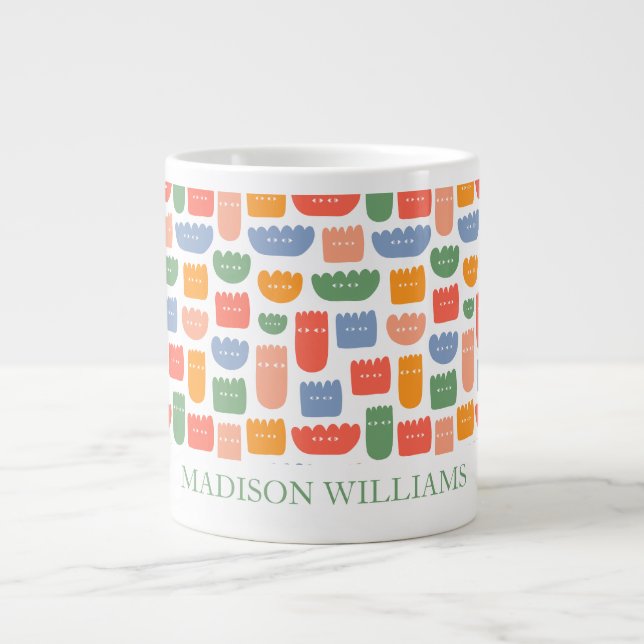 Personlig Färgrik Abstrakt Blommor Retro  Jumbo Mugg (Framsidan)