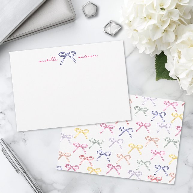 Personlig Färgrik Båge Namn Anteckningskort (Personalized Colorful Bow Name Note Card)
