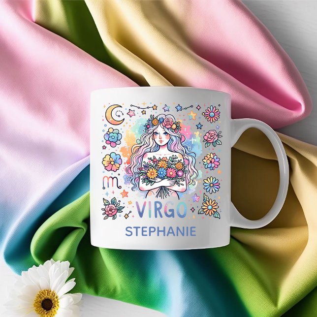 Personlig Färgrik Jungfrun Zodiak Astrologi Kaffemugg (Personalized Colorful Virgo Zodiac Astrology Coffee Mug)