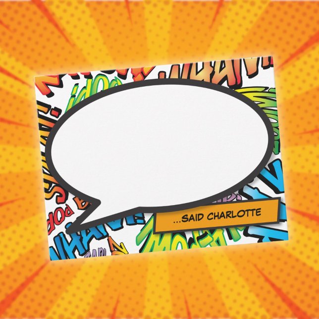 Personlig Färgrik Tecknad Serie Pratbubbla Anteckningskort (Personalized Colorful Comic Book Speech Bubble Note Card)