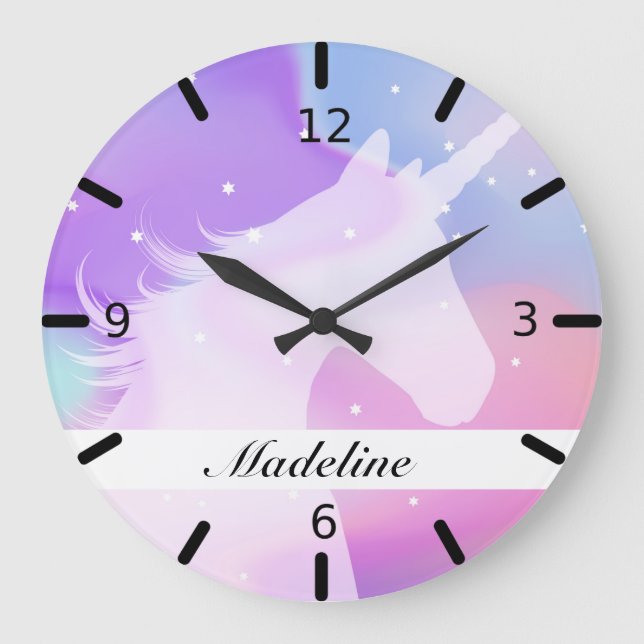 Personlig Färgstark Unicorn Silhouette Stor Klocka (Framsida)