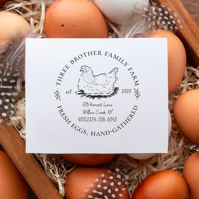 Personlig Farm Fresh Eggs Homestead & Contact Stämpel (Skapare uppladdad)