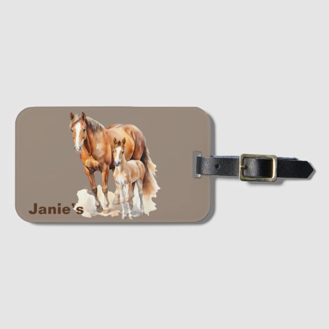 Personlig Farmhouse Horse & Baby. Horse Lovers Bagagebricka (Framsida horisontal)