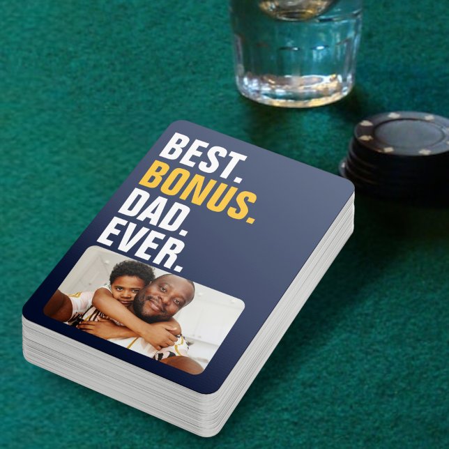Personlig Fars dag bästa Bonus Pappa någonsin Casinokort (Personalized Fathers Day Best Bonus Dad Ever Playing Cards from Ricaso. The stepdad that stepped up)