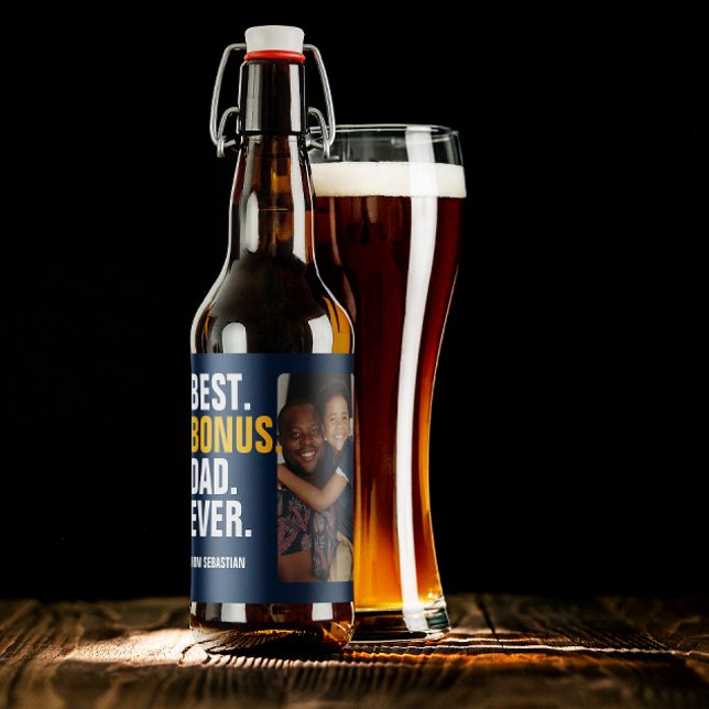 Personlig Fars dag bästa Bonus Pappa någonsin Ölflaska Etikett (Personalized Fathers Day Best Bonus Dad Ever Beer Bottle Labels from Ricaso. Stepfather / Stepdad )