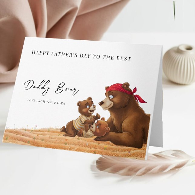 Personlig Fars dag Bear-kort Kort (Celebrate Dad with our adorable Daddy Bear and Cubs card!)