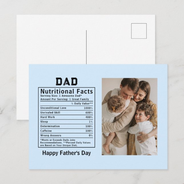 Personlig Fars dag Pappa Näringsfakta  Vykort (Fram/baksida)
