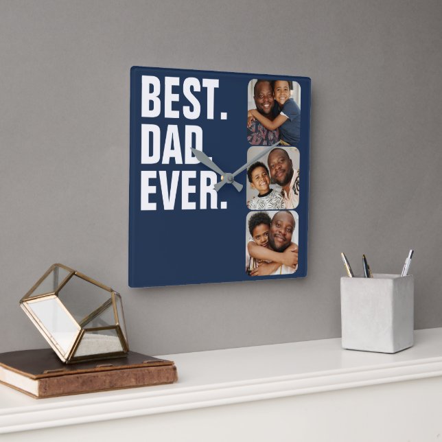 Personlig Fars dag Photo Gift Best Pappa någonsin Fyrkantig Klocka (Kontor)