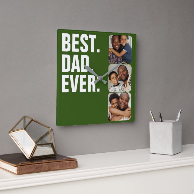 Personlig Fars dag Photo Gift Best Pappa någonsin Fyrkantig Klocka (Kontor)