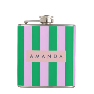 Personlig färska gröna och rosa randiga retro fickplunta