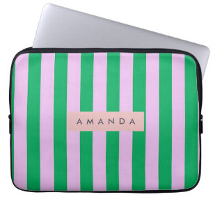 Personlig färska gröna och rosa randiga retro laptop fodral
