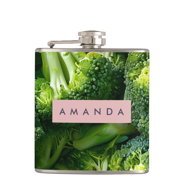 Personlig färskt grön broccoli design fickplunta (Framsidan)