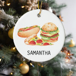 Personlig Fast Food Hamburger Pizza Hotdog Julgransprydnad Keramik<br><div class="desc">Den här designen kan vara personlig i det område som tillhandahålls genom att ändra fotot och/eller text. Du kan också anpassa den genom att klicka för att anpassa ytterligare alternativ och ta bort eller ändra färg i bakgrunden, lägga till text, ändra texten färg eller stil eller ta bort texten för...</div>