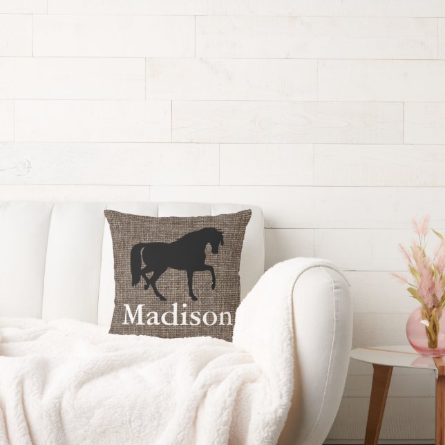 Personlig Faux Burlap Horse Silhouette Kudde (Soffa)