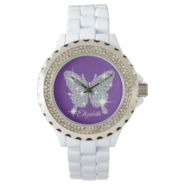 Personlig faux diamant gnistra butterfly watch armbandsur (Framsida)
