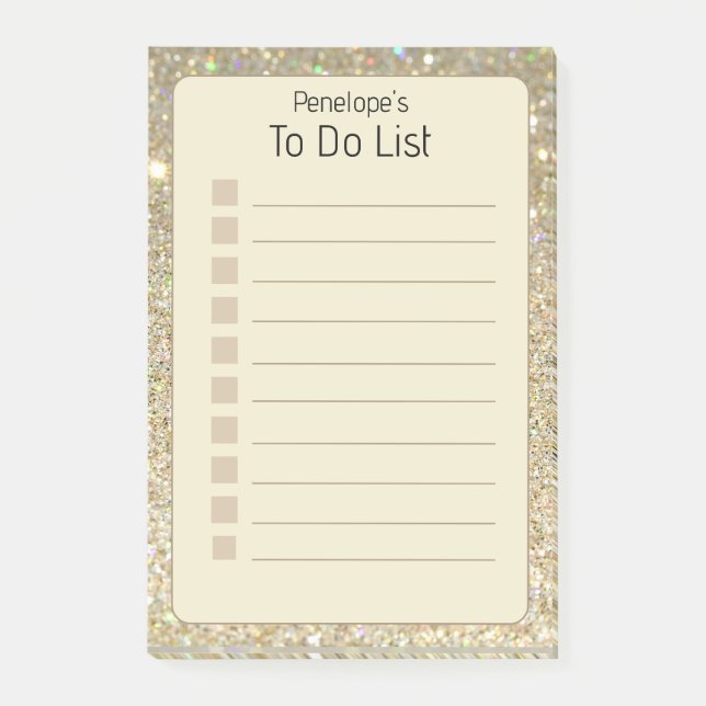 Personlig Faux Guld Glitter & Gult 4x6" Post-it Block (Framsida)