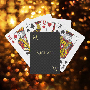 Personlig Faux Guld Monogram Namn Checker Poker Spel Kort