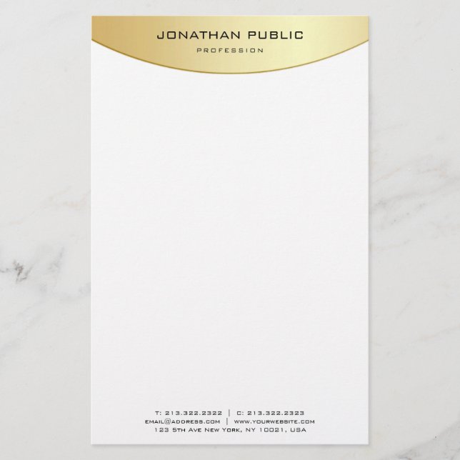 Personlig Faux Guld White Elegant Trendig Modern Brevpapper (Framsida)