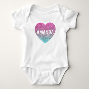 Personlig Faux Heart Glitter Rosa Flicka T Shirt