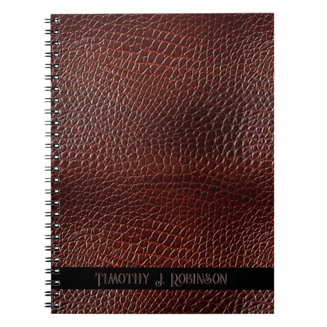 Personlig Faux Leather Brown Embossed Anteckningsbok (Framsidan)