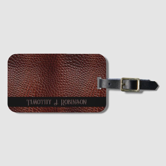 Personlig Faux Leather Brown Embossed Bagagebricka (Framsida horisontal)