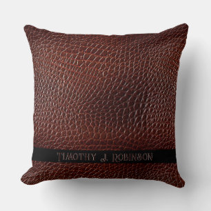 Personlig Faux Leather Brown Embossed Kudde