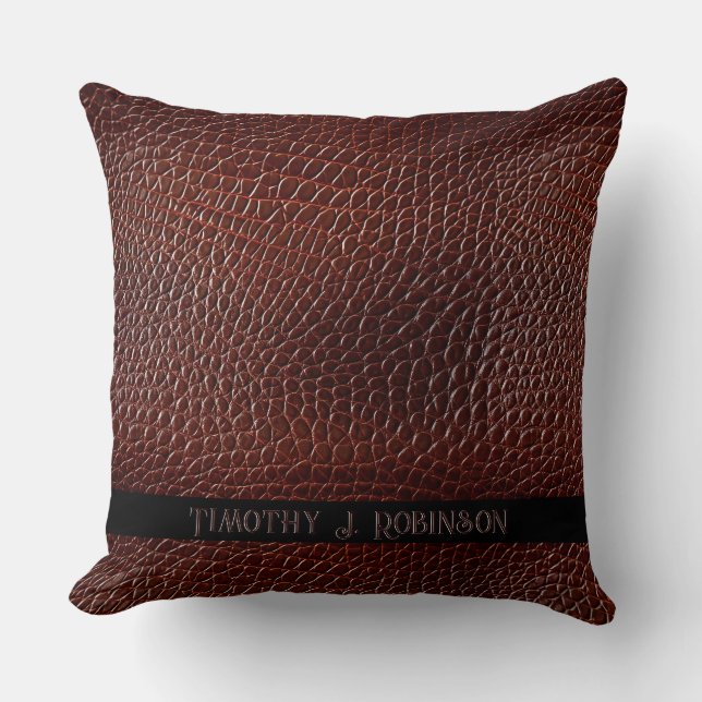 Personlig Faux Leather Brown Embossed Kudde (Framsida)