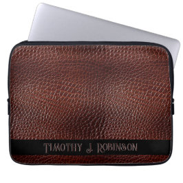 Personlig Faux Leather Brown Embossed Laptop Fodral