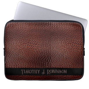 Personlig Faux Leather Brown Embossed Laptop Fodral