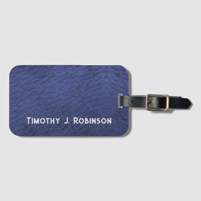 Personlig Faux Navy Blue Leather Bagagebricka (Framsida horisontal)