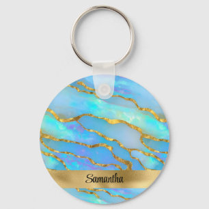 Personlig Faux Opal Stone och Guld Nyckelring