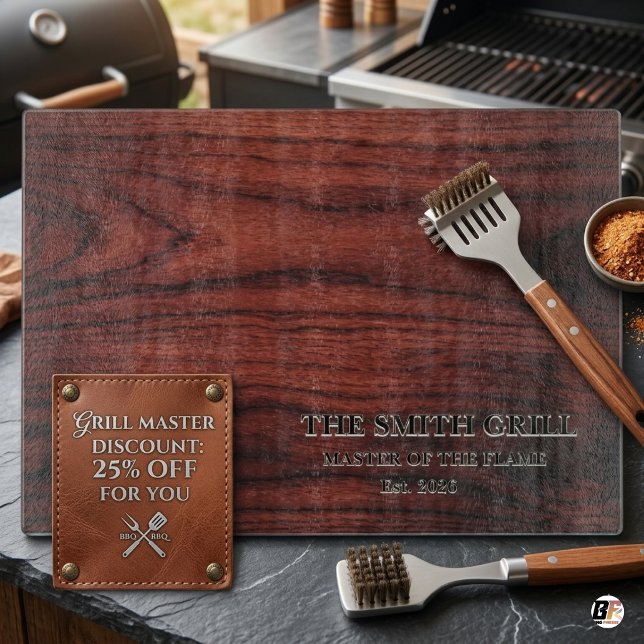 Personlig Faux Trä BBQ Grill Master Glas (#cuttingboard)