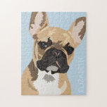 Personlig Fawn Fransk Bulldog Pussel<br><div class="desc">Personlig pop-art fransk bulldog puzzle med en söt röd fawn frenchie på en pastellblå bakgrund som kan ändras till valfri färg,  och ditt namn.</div>