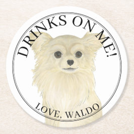 Personlig Fawn Long Hved Chihuahua Bröllop Underlägg Papper Rund