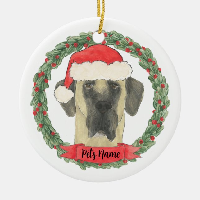 Personlig Fawn Mask Great dane Julgransprydnad Keramik (Framsidan)