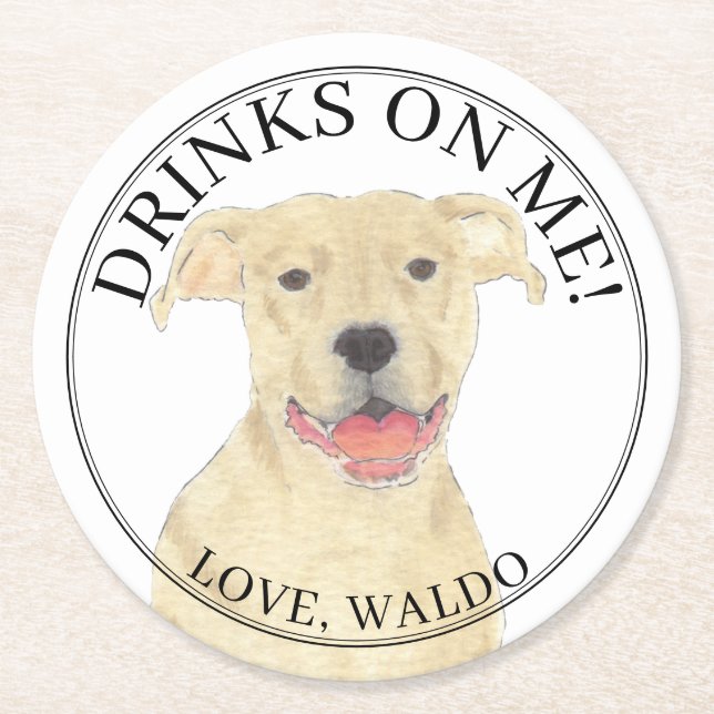 Personlig Fawn Tan Pitbull-personalen Hund Bröllop Underlägg Papper Rund (Framsidan)